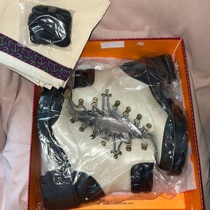 Tory Burch White and Black Ankle Boots